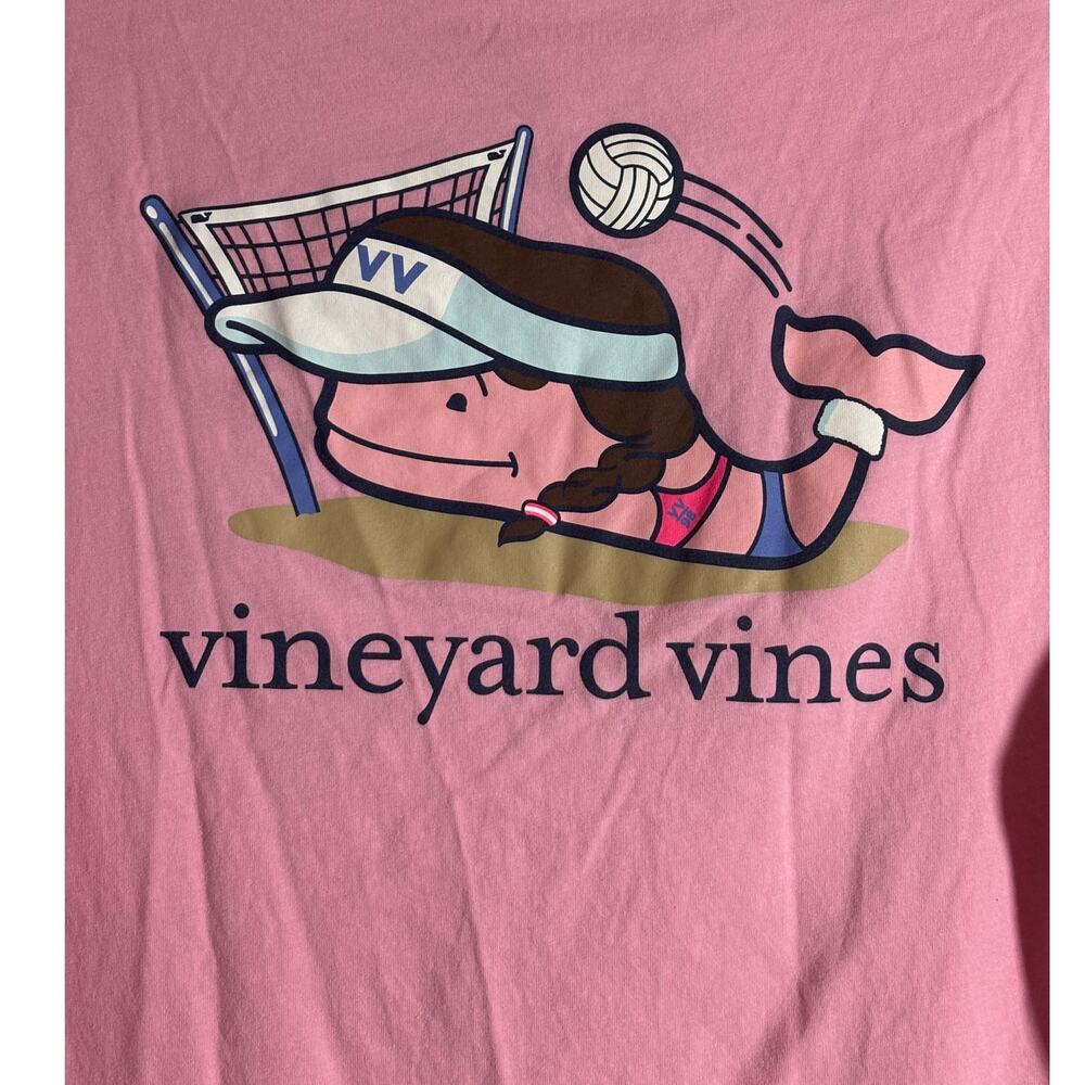 Vineyard Vines Women's Size L Pink Graphic Cotton Pocket T-Shirt Vollyball Whale